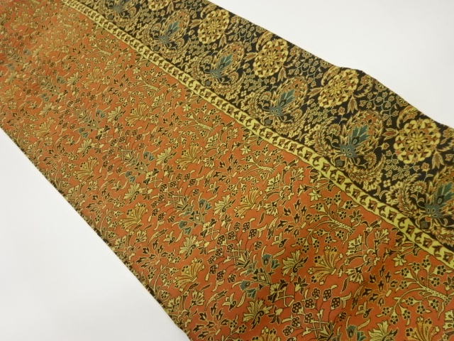 JAPANESE NAGOYA OBI / WOVEN STRIPE & ABSTRACT FLORAL PLANTS / BY MANYO
